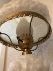 White Milk Glass Table Lamp w/ Shaded Design, Ornate Gold Tone Metal Base — photo 3