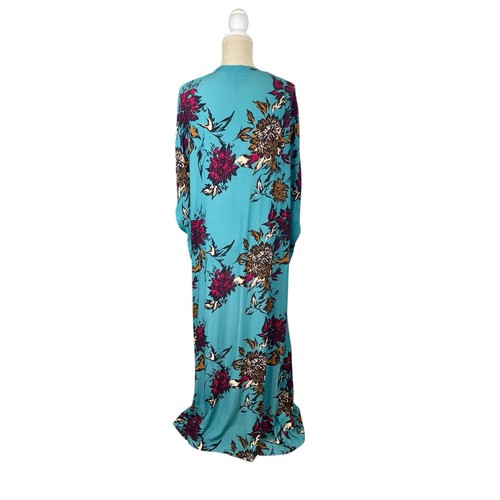 Anthropologie X Bel Kazan Sadie Kimono Floreale Teal Caftano Spolverino Leggero OS - Foto 5 di 12