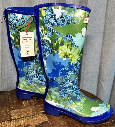 Hunter Target NWT Women’s Floral Waterproof Rain Boots 7 Blue Green Zip Up - Picture 4 of 19
