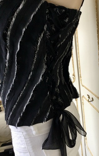 LIBRA, UK 14 Designer Black / White Stripe Bustier Bodice, Lined, Bra Cups. NWT - Picture 8 of 13