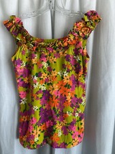 SUN FASHIONS OF HAWAII Honolulu Vintage 60s-70s Floral Ruffle Top Size M