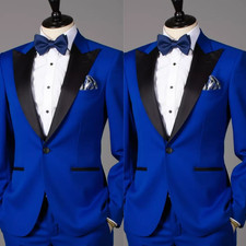 Royal Blue Men's Suit Prom Banquet 2Pcs Slim Fit Jacket Peak Lapel Offical