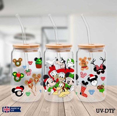 Mickey Mouse Weihnachten UV DTF Aufkleber - 16oz Libbey Dose Glasfolie yn565