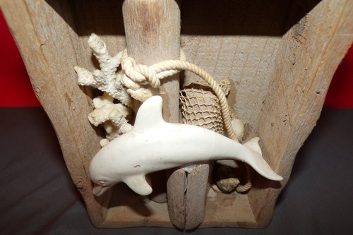 Vintage MCM Nautical Dolphin Sea Corals Wooden 3D Wall Art Shadow Box - Picture 2 of 8