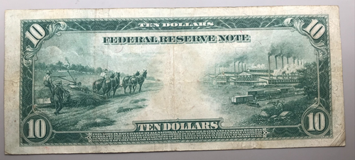 1914 $10 Federal Reserve Note Chicago Nice VF Condition - Picture 2 of 2