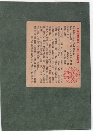 *1950 BOWMAN #82 WHITEY LOCKMAN, GIANTS superbo tho bit oc - Foto 2 di 2