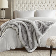 Ultra Long Pile Faux Fur Throw Blanket, Luxury Fluffy with Black Tipped Blank...