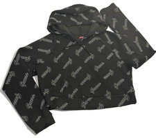 GUESS Signature Print Women's Size L Black Jacket Hoodie Jumper Short Top