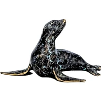 Brass Patina Sea Lion Seal Marine Wildlife Sculpture 7.5"x 4.5"