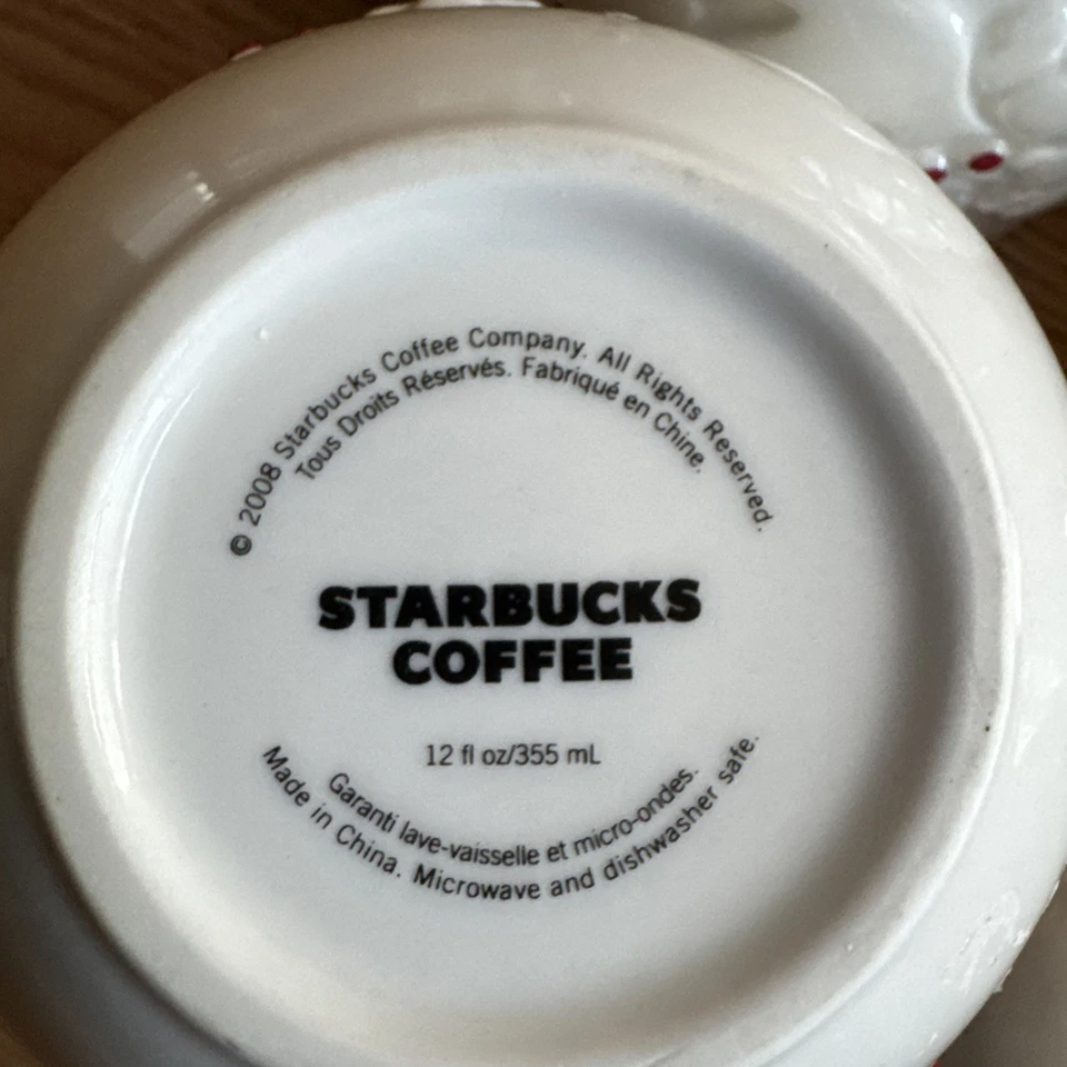 Juego de 4 tazas de café Starbucks cerámica Navidad rojo blanco 2008 café/cacao Foto 3 de 4