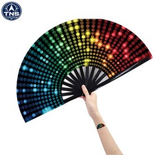 Large Folding Bamboo Hand Fan Dj Lighting Rave Fan for Dance Party Festival