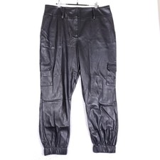 NY C Cargo Jogger Pants Womens 16 Faux Leather Black Streetwear Utility