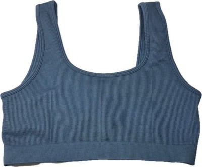 Fabletics Sports Bra Womens Sz M Blue Ribbed Athletic Workout Crop Bralette Yoga