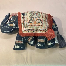 India Elephant Pillow NWT Embroidery Beaded Tassel Fringe Boho Decor Global Gift