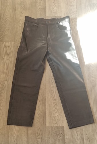 ECHTES LEDER Vintage Biker Black Leather Men's Motorcycle Trousers W 34" - Picture 2 of 16