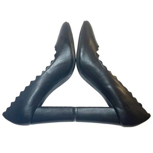 Crown Vintage Willow Black Leather Retro Scalloped Block Heel Pump Womens Size 9 - Picture 12 of 16