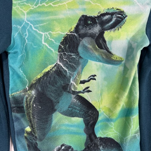 Cuddl Duds Boy’s Size 8 Green Black Dinosaur T Rex Graphic 2 Piece Pajama Set - Picture 3 of 12