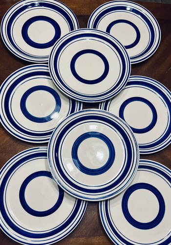 Royal Norfolk Stoneware Dinner Plates Blue Circle Restaurant Ware 8 Piece Set - Foto 5 di 6