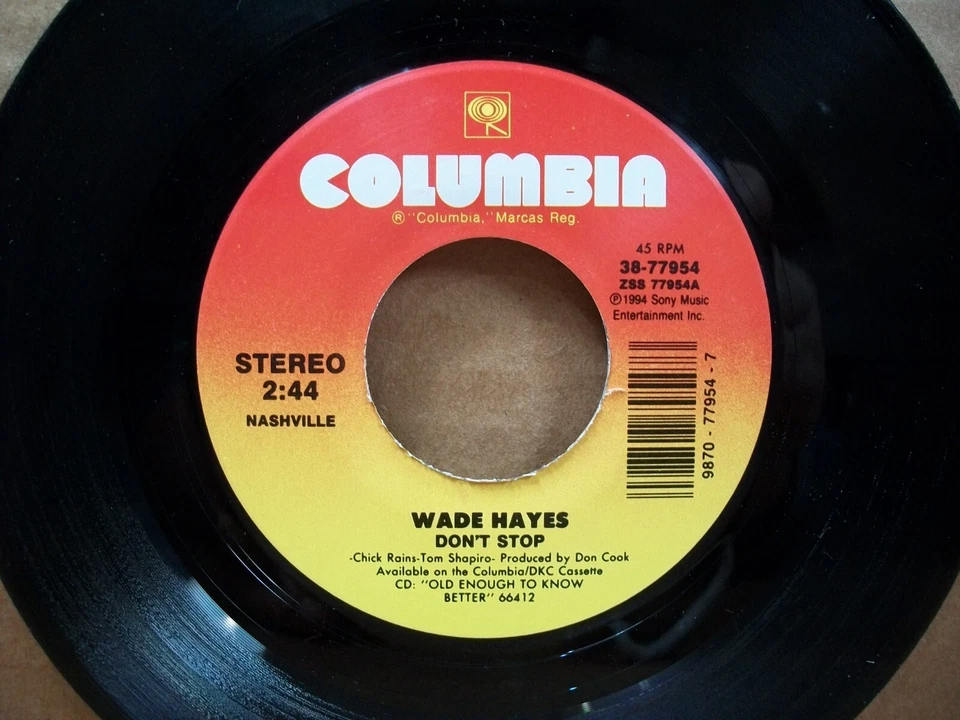 Wade Hayes - Don't Stop/Someone Had To Teach You (45 RPM, 1994, Columbia) Foto 2 de 4