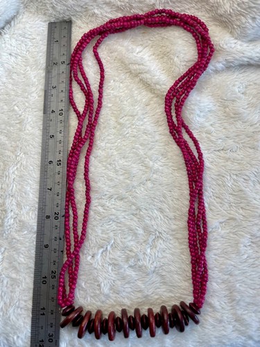 πΊ Boho Multistrand Beaded Necklace β Pink Seed Beads & Chunky Wood Discs πΊ - Picture 4 of 4