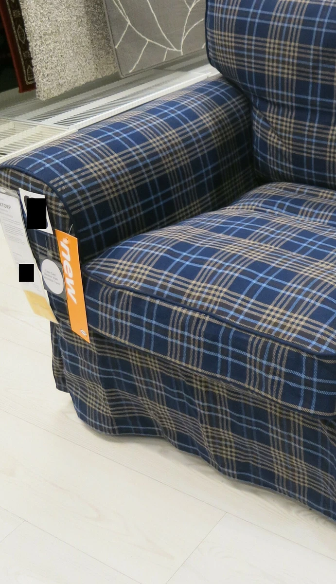 IKEA Ektorp 2 Seat Loveseat Sofa SLIPCOVER Cover RUTNA Blue Plaid Tartan