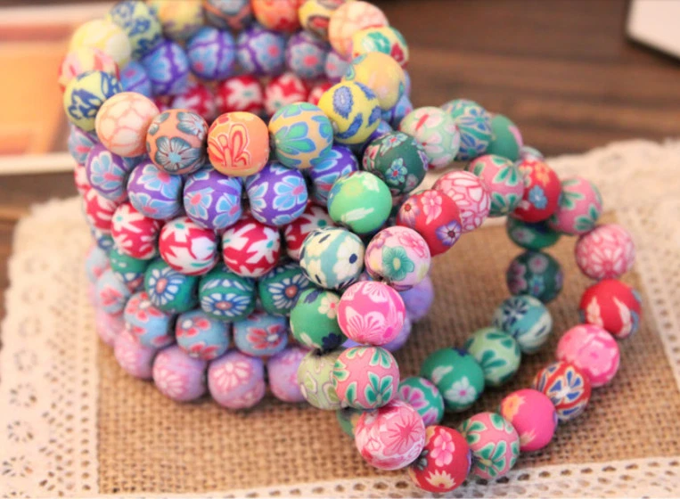 Handmade Polymer Clay Round Flower Beads ~ You Choose Size