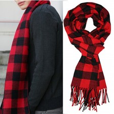 For Mens 100 Cashmere Scarf Wrap Square Buffalo Check Wool SCOTLAND Red Black