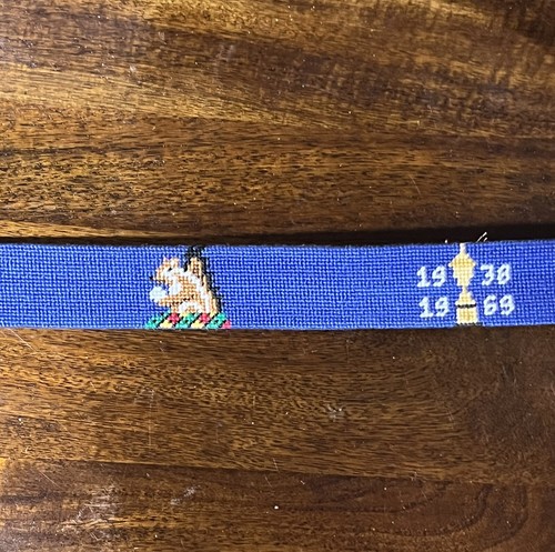 Smathers Branson Oakmont Needlepoint Belt Flag Squirrel Leather OCC 2003 2021 42 - Picture 9 of 18