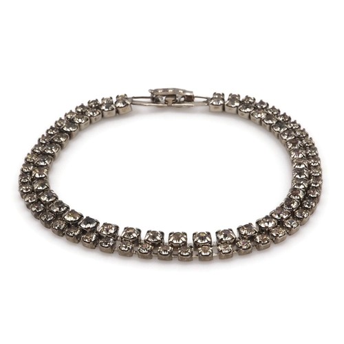 Vintage silberfarben 2 Strang 6 mm breit Kristall Strass Tennis Armband 7 Zoll - Bild 2 von 16