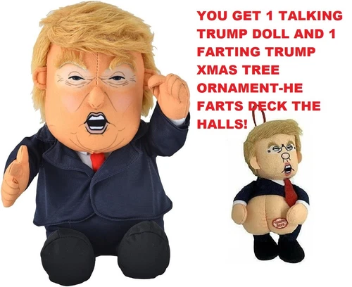 Donald Trump Hilarious Talking Doll + Farting Trump Christmas Ornament-LIMITED!