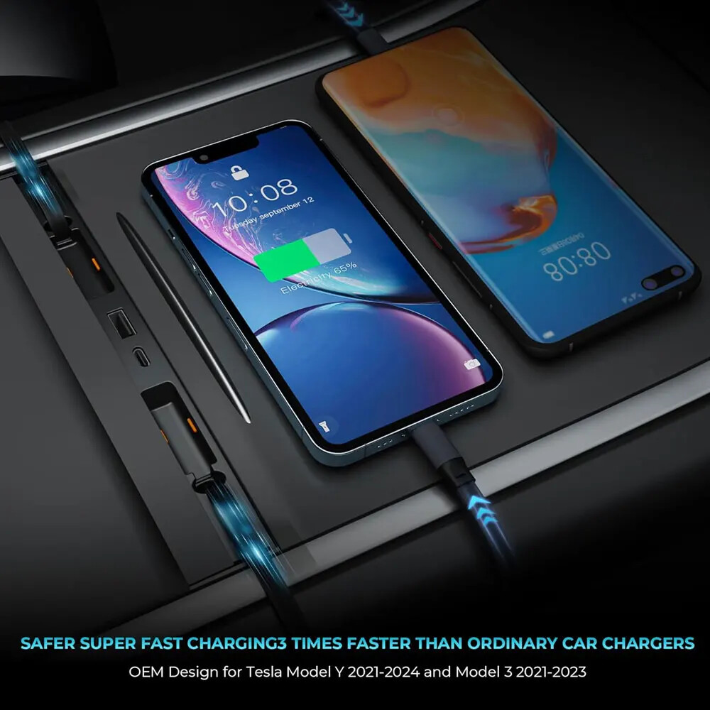 Waterproof USB Hub Fast Charger for Tesla Model Y & 3 Multi-Port