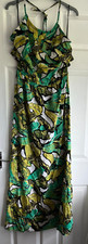 Topshop Green Leaf Print Maxi Dress Halterneck Size Medium 12-14 (m)