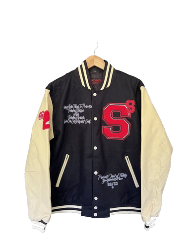SixtySix23 (66/23) Letterman Jacket Black /White Snap Button Quilted Lined - S - Picture 4 of 11