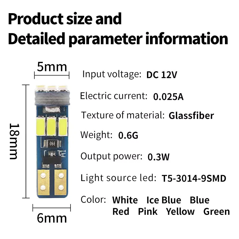 T5 286 LED Dashboard Bulbs 0.3W 3014 9-SMD Speedo Wedge Bulbs Indicators Lights - Image 2 of 4