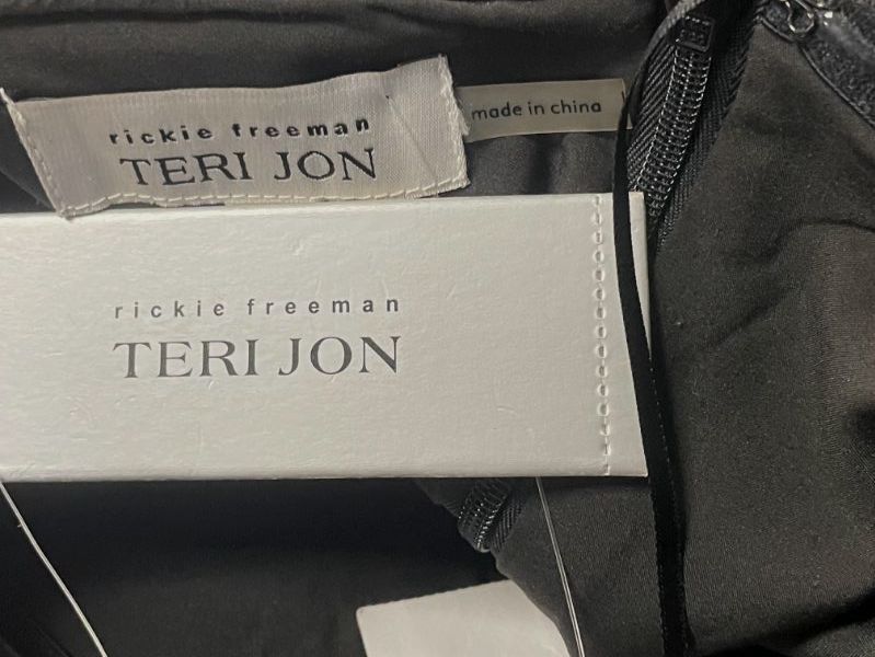 $630 Teri Jon by Rickie Freeman Women's Black Sequin Off-Shoulder Dress Size 2