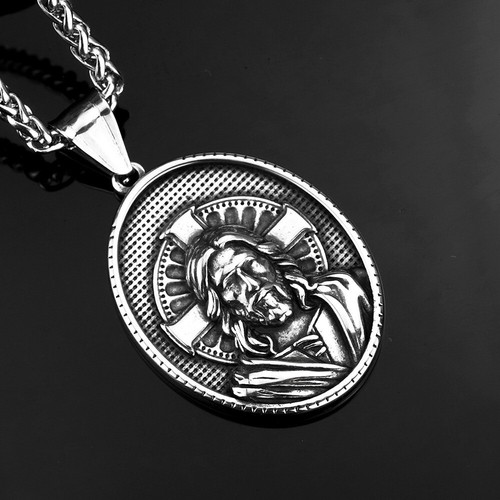 Collar colgante medalla Jesús con cadena de acero inoxidable para hombre - Imagen 5 de 7