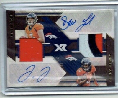 Drew Lock/Jerry Jeudy 2020 Panini XR Dual Patch Auto/Autograph Card /5