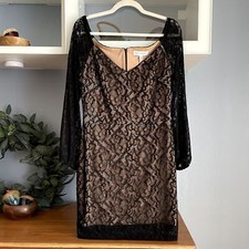 Dress The Population Lace Long Sleeve Mini Sheath Dress Black L