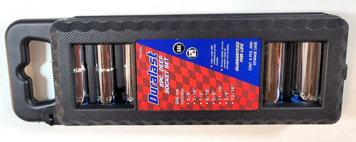 NEW Duralast 8 Piece 3 8 Drive SAE Deep Socket Set Carry Case eBay