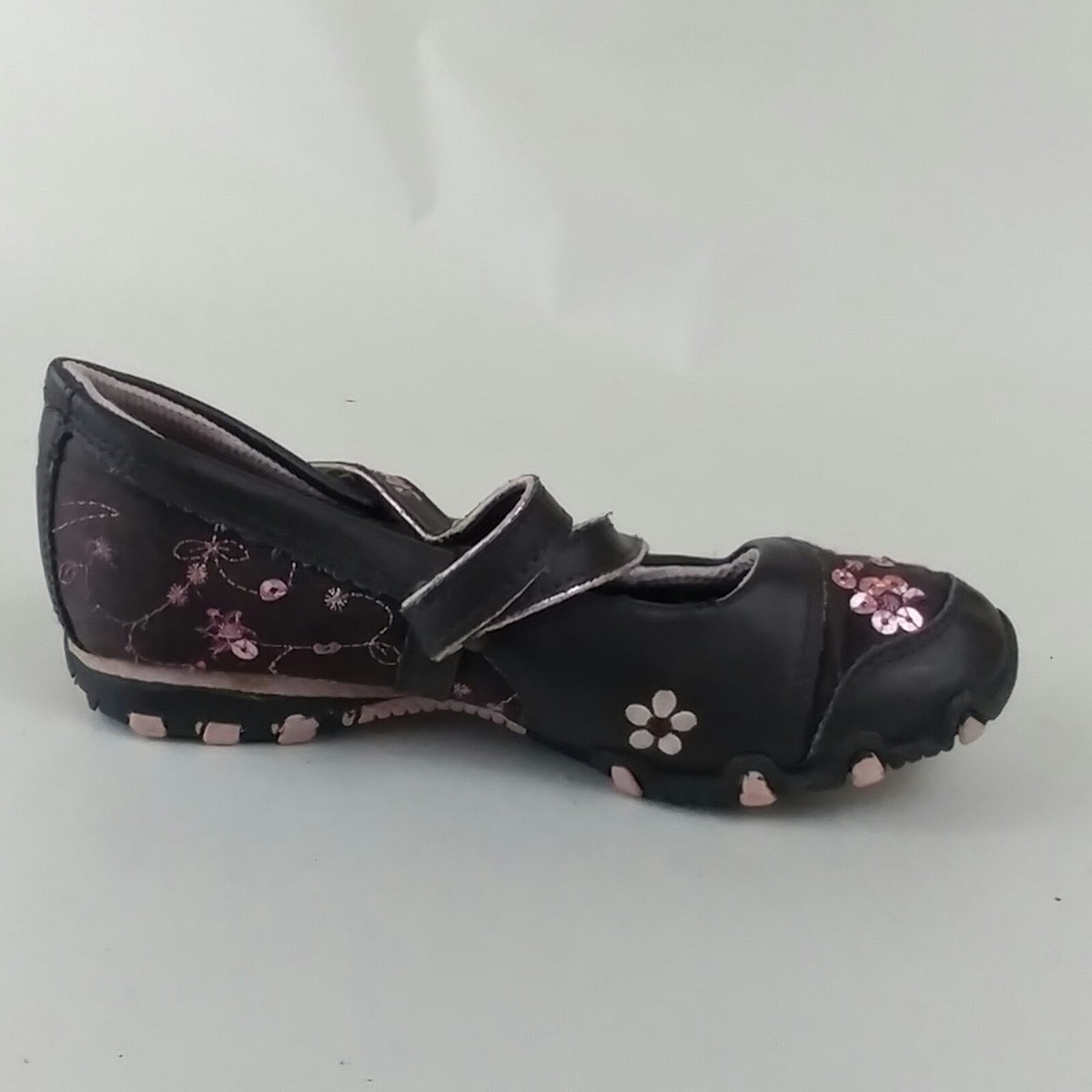 biscuit　レディース　GB XS Skechers 82645L Girls 11.5 Youth Brown Leather Pink Floral Sequin