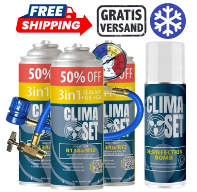 AC PACKAGE 3x large can refill set car air conditioning 3in1 R134a gas oil seala