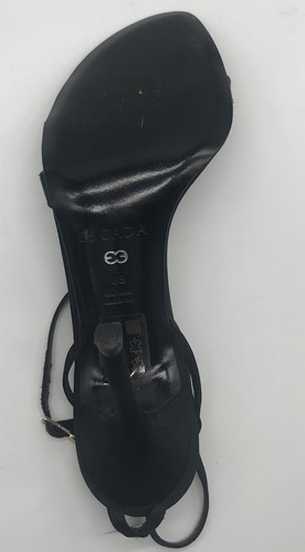 escada black satin ankle strap bejeweled purple red flower sandal heel sz 38 - Picture 6 of 6