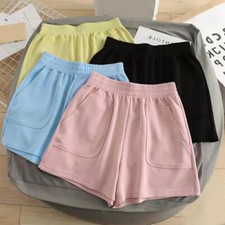 Women Summer Beach Shorts High Waist Wide Pants Loose Hot Pants Pocketed Loose  