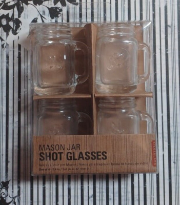 4PC Kikkerland Mini Mason Jars Shot Glasses Hipster Barware Drinking Games *NEW*