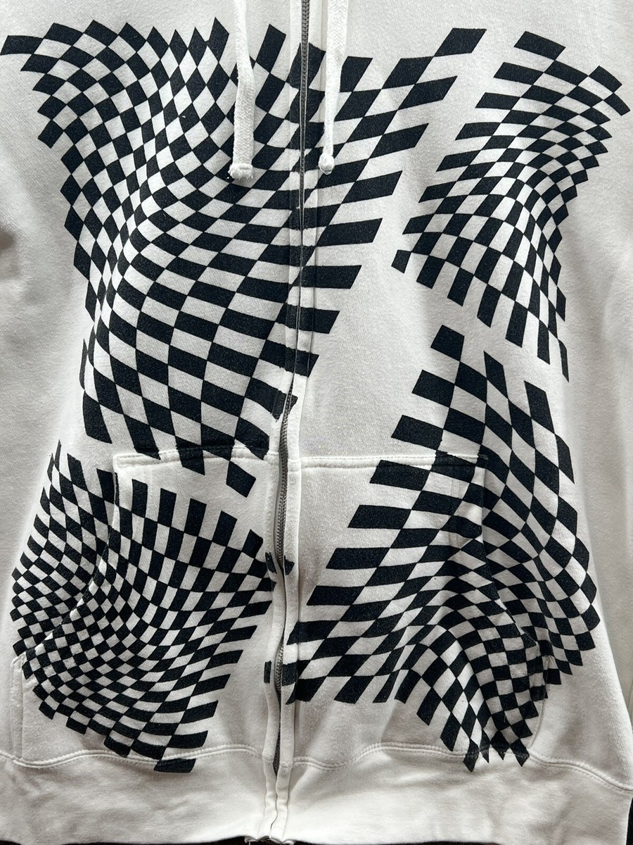 Top Heavy Y2K White Optical Illusion Full Zip Hoodie Size XL