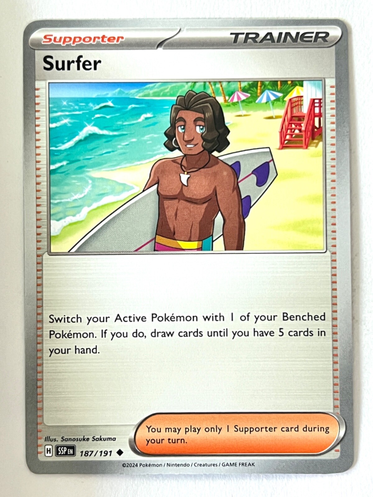 Surfer 187/191 Uncommon Surging Sparks - Pokemon TCG - Pack Fresh Near Mint NM