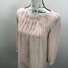 ANN TAYLOR LOFT Round Neck 3/4 Sleeves Peach Ruffle Blouse Women's Size XS