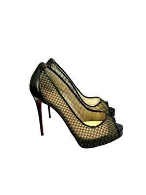 Christian Louboutin Black Mesh Platform Pumps Size UK