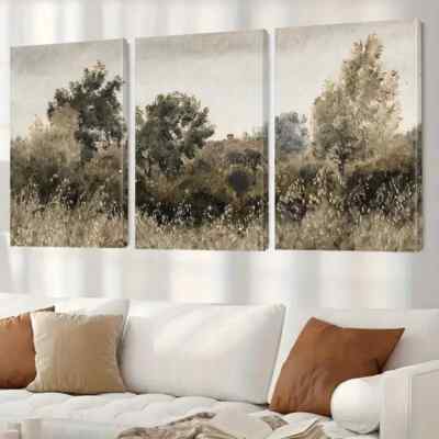 3pcs Modern Brown Tree & Forest Canvas Unframed