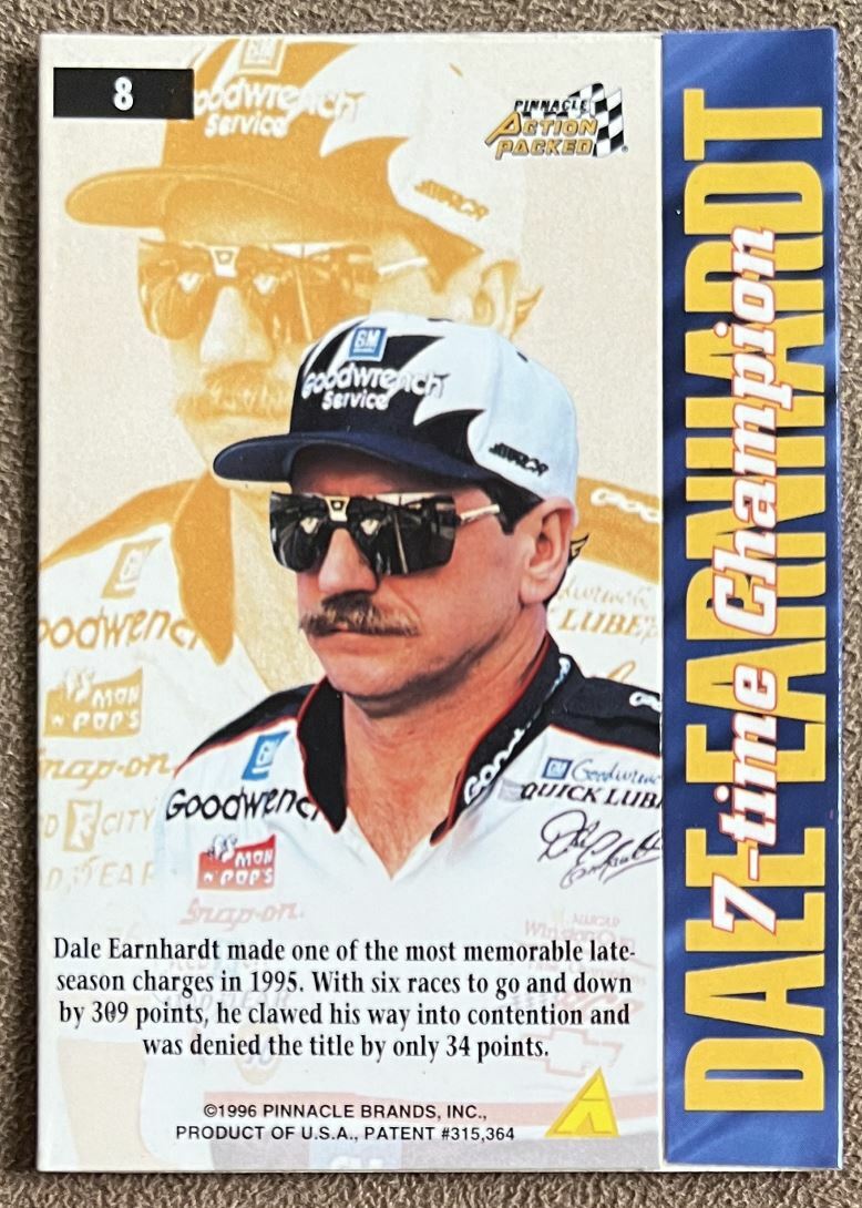 1996 Pinnacle Action Packed 7-Time Champion Dale Earnhardt #8
